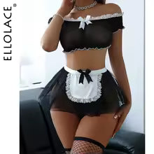 Maid Cosplay Sexy Lingerie Lace Off Shoulder Role Play Outfit Pure Desire Porn Sexy Adult Transparent Tulle Underwear